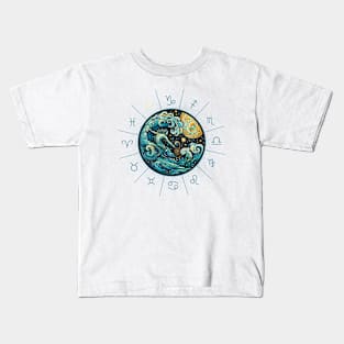 ZODIAC Aquarius - Astrological AQUARIUS - AQUARIUS - ZODIAC sign - Van Gogh style - 9 Kids T-Shirt